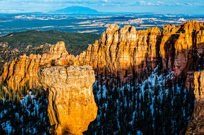 Scenic view of mountains at bryce canyon national park against sky during winter