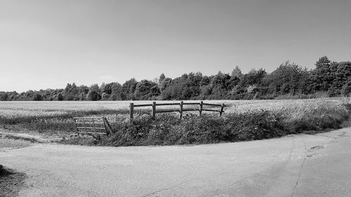 Scenic view of field against clear sky