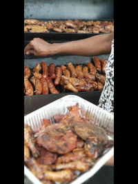 Close-up of meat on barbecue grill