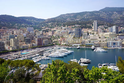 Monaco panoramic view with monte carlo harbour and yachts