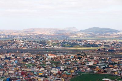 High angle view of townscape against sky