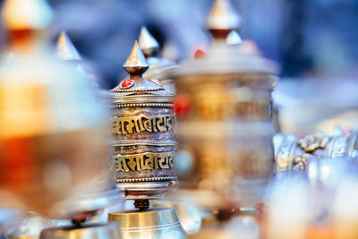 Close up of prayer wheels