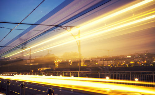 Light trails on road at night