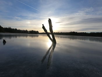 Frozen lake with sunset