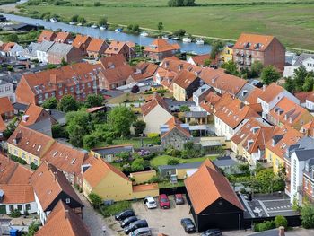 High angle view of buildings in town