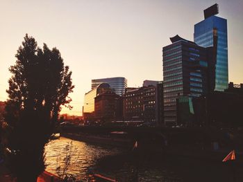 City skyline at sunset