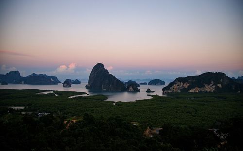 Scenic view of sea against sky during sunset, at samet nangshe viewpoint, phang nga provided 