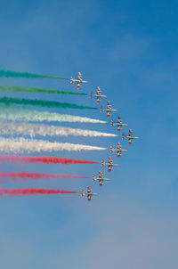 Low angle view of airplane flying against sky