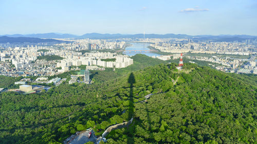 High angle view of townscape against sky