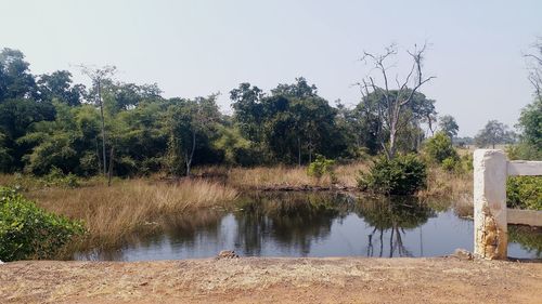 Scenic view of lake against clear sky