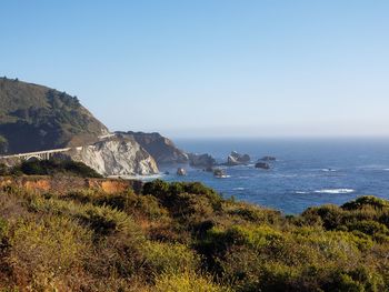 Scenic view of sea against clear sky
