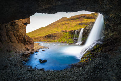 Scenic view of waterfall