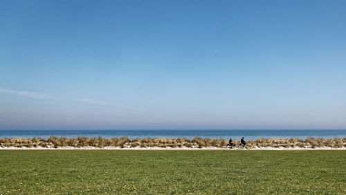 Scenic view of sea against blue sky