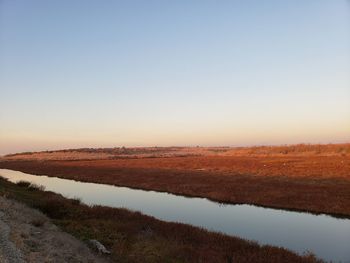 Scenic view of land against clear sky