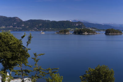 Scenic view of sea against blue sky