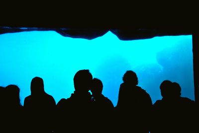 Silhouette of people enjoying against blue sky