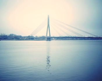 View of suspension bridge over river