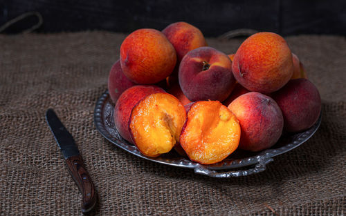 High angle view of fruits on table