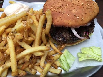 Close-up of burger on plate