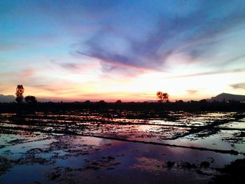 Scenic view of lake at sunset