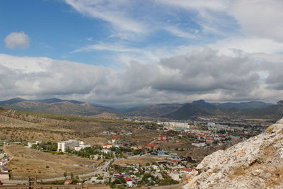 High angle view of townscape against sky