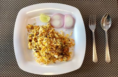 Directly above shot of salad in plate on table