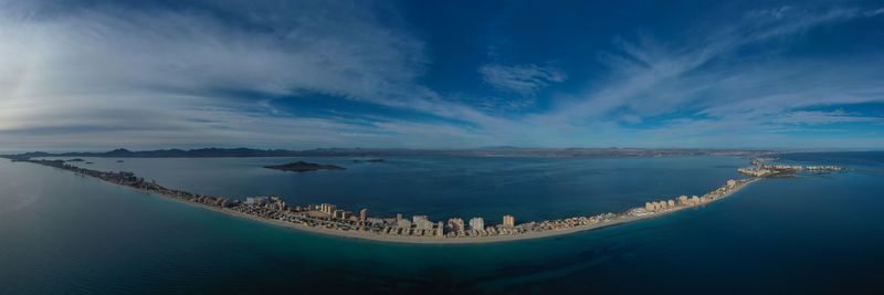 Panoramic aerial view of la manga del mar menor, region of murcia, spain.