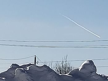 Low angle view of telephone pole against clear sky