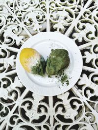 High angle view of food in plate on table