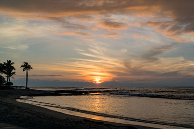 Scenic view of beach against sky during sunset