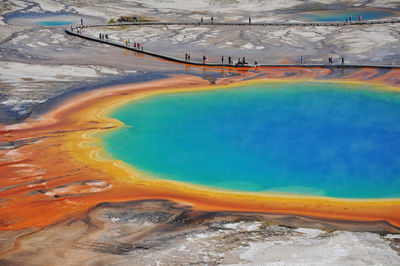 Scenic view of grand prismatic spring at yellowstone national park