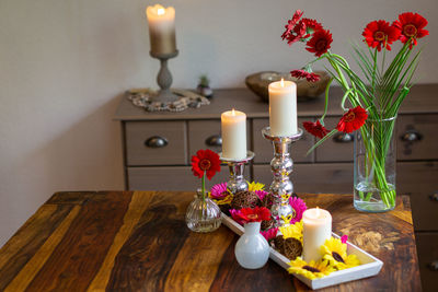 Flower vase on table