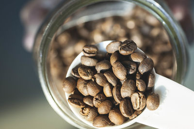 High angle view of bread in jar on table