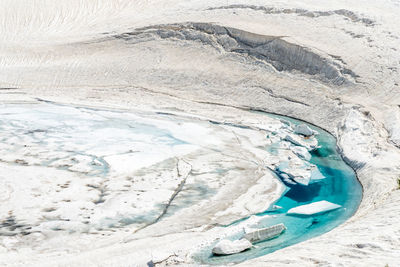 High angle view of snow covered land