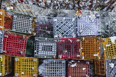 Stack of colorful for sale at market stall