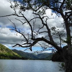 Scenic view of lake against cloudy sky