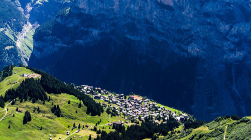 High angle view of townscape on mountain
