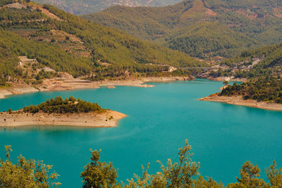 Alanya antalya dim river touristic destination with beautiful reservoir dam lake and green hills