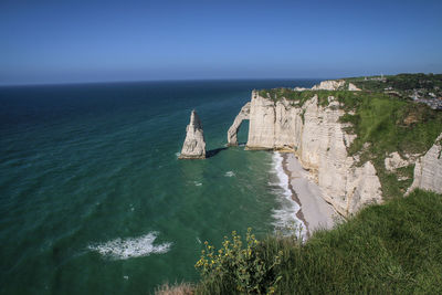 High angle view of sea against clear sky