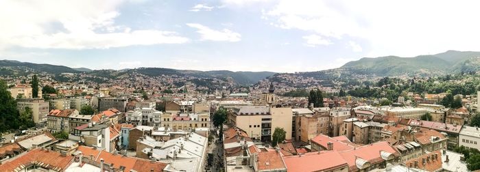 High angle view of town against sky