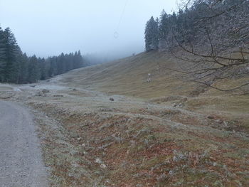 Scenic view of landscape against sky during winter