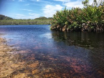 Scenic view of lake against sky