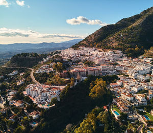 Aerial view of townscape against sky