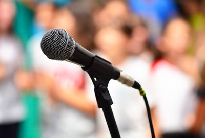 Close-up of microphone against defocused background