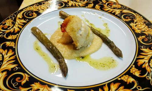 Close-up of served food in plate