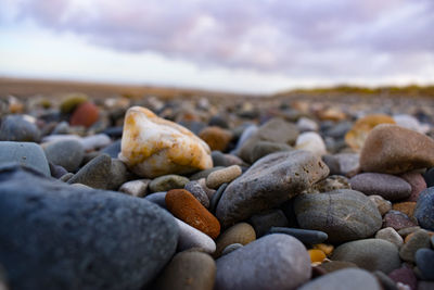 Close-up of stones on beach