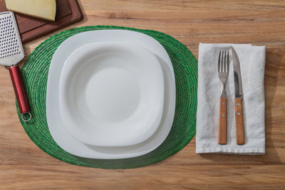 High angle view of food in plate on table