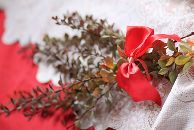 Close-up of red rose bouquet