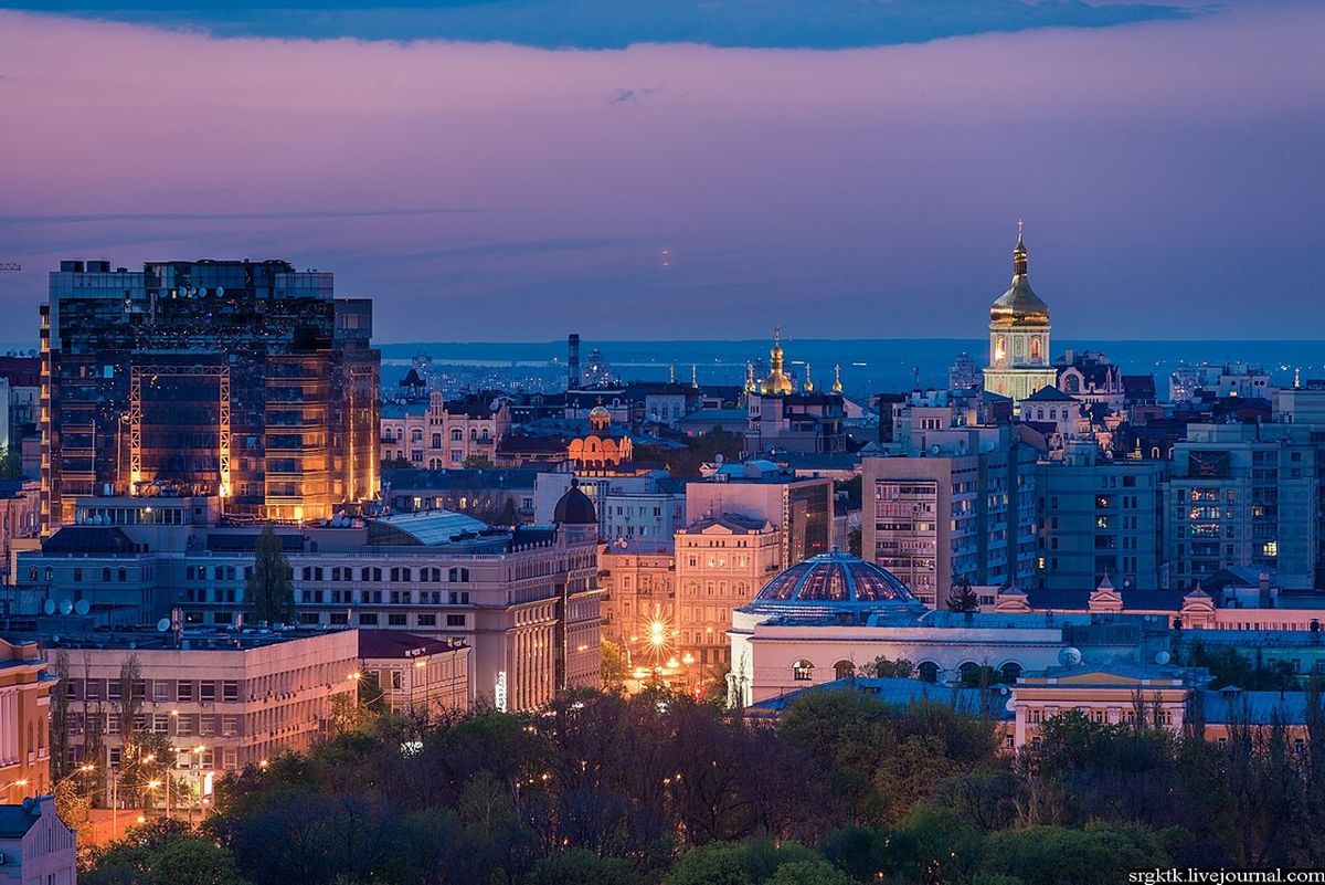 Kyiv, Ukraine, night, aerial, spring,