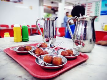 View of breakfast on table